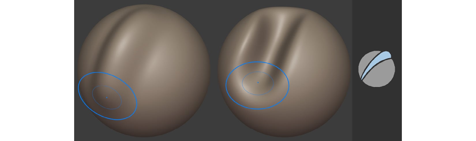 Figure 1.22 – (Left) Using the Draw brush; (Right) The Draw brush icon
