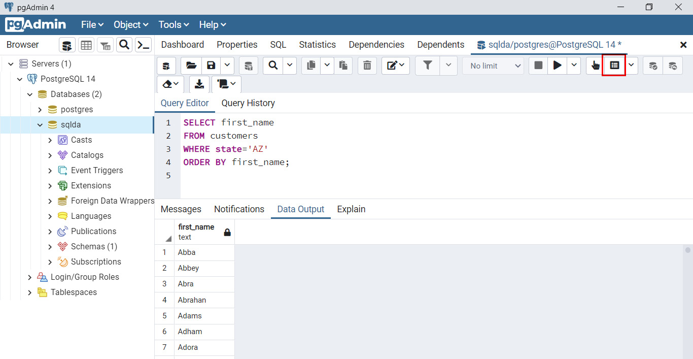 Figure 2.6: Sample SQL and result
