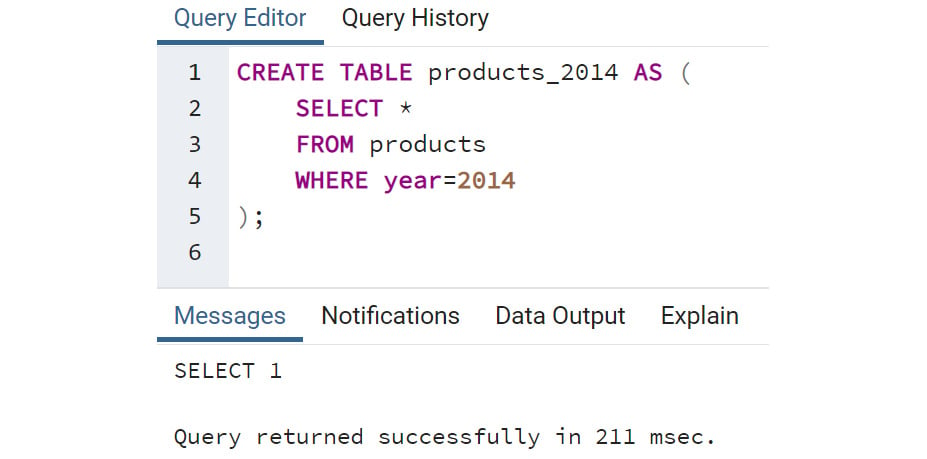 Figure 2.34: CREATE from a SELECT query
