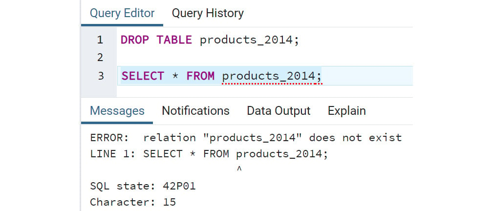 Figure 2.43: DROP statement example
