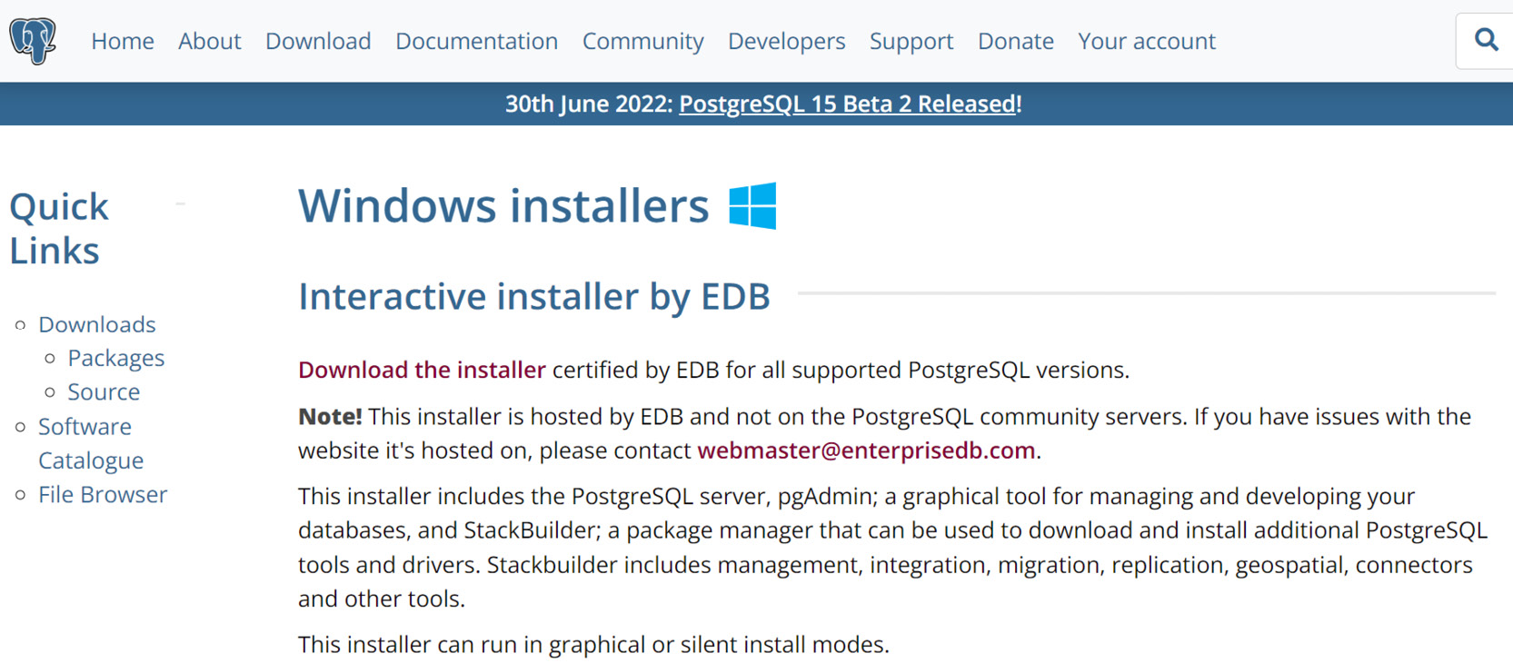 Figure 0.2: PostgreSQL interactive installer download
