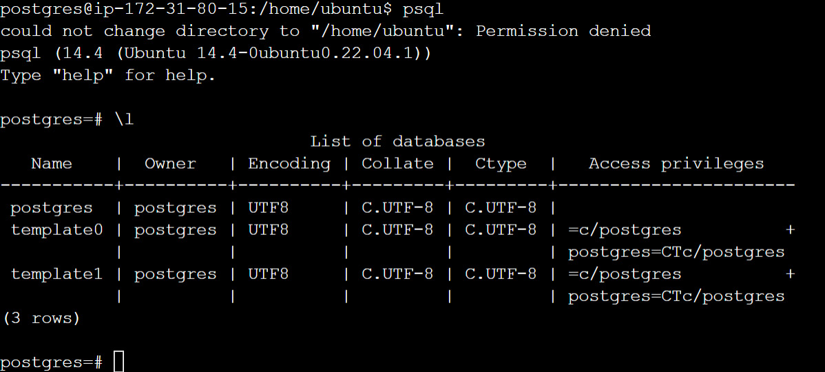 Figure 0.17: List of databases on Linux
