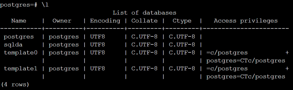 Figure 0.27: Accessing the PostgreSQL shell on Linux
