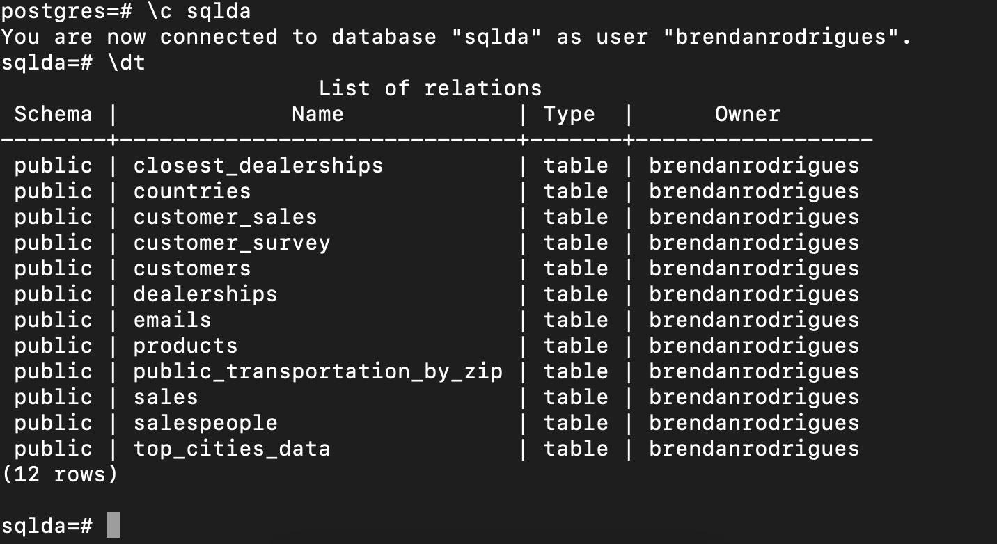 Figure 0.32: List of tables within the sqlda database
