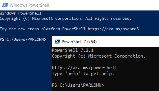 Figure 1.8 – Two different versions of PowerShell