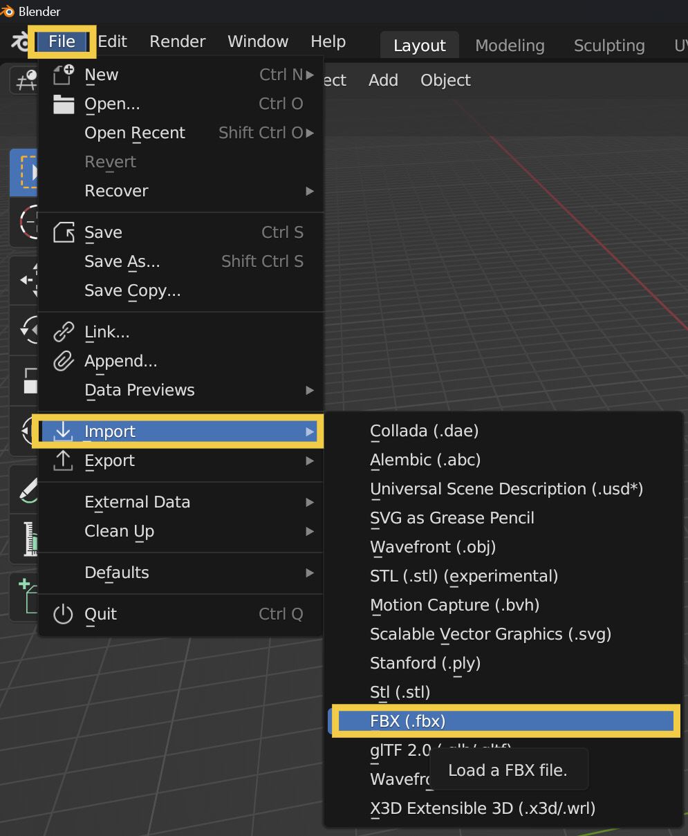 Appendix Figure 2: Importing the cryo-chamber FBX file