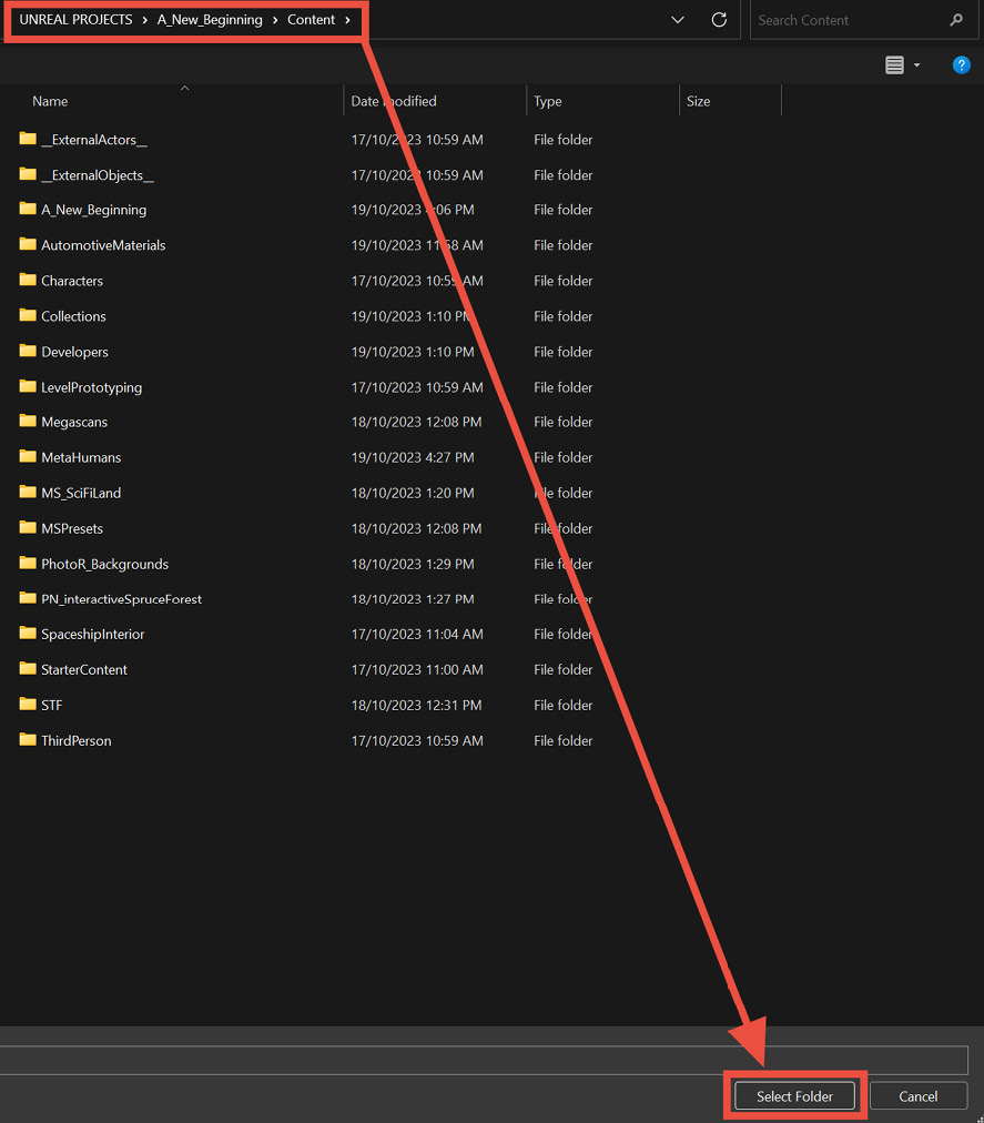 Figure 9.7: Selecting the Content folder