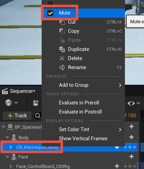 Figure 9.12: Muting/disabling the Control Rig