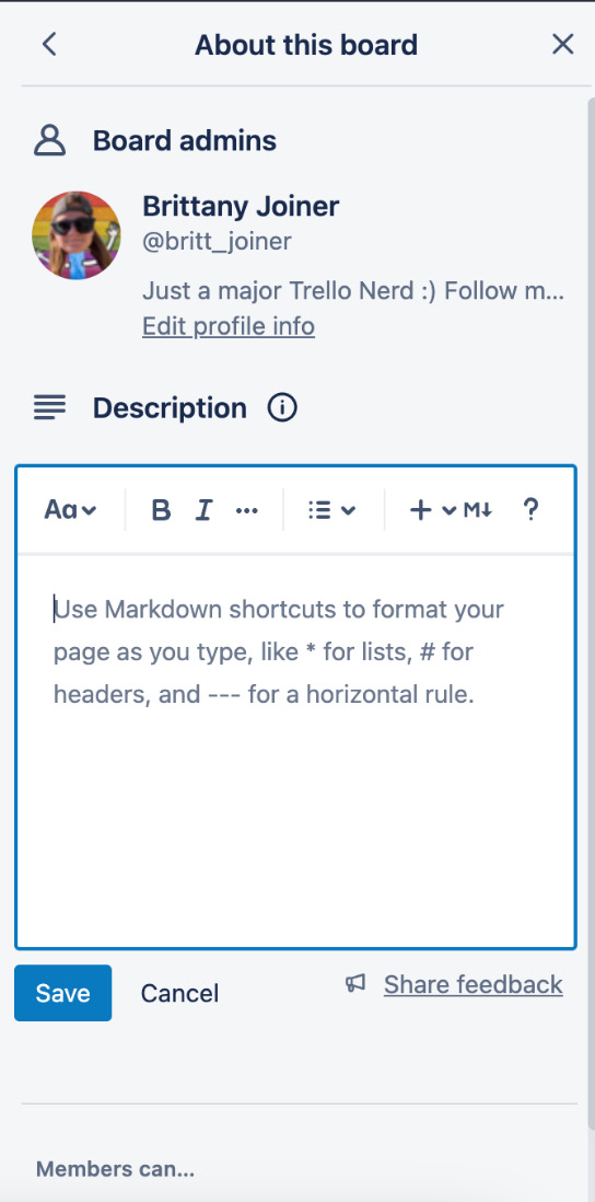 Figure 1.11 – Board description section