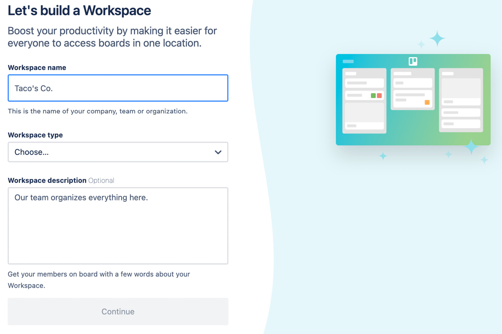 Figure 1.2 – Form to create a Trello workspace