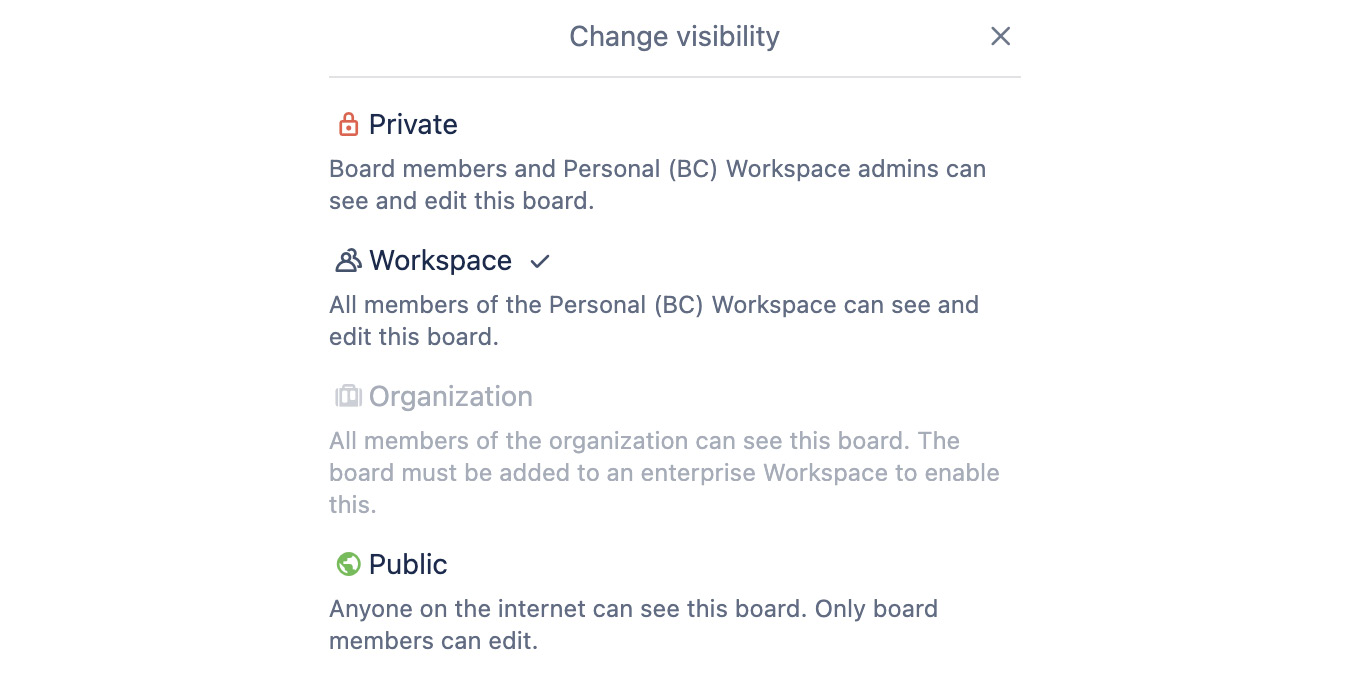 Figure 1.6 – Board visibility options