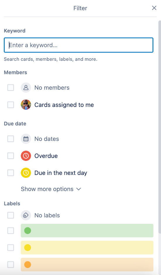 Figure 1.9 – Board filtering options