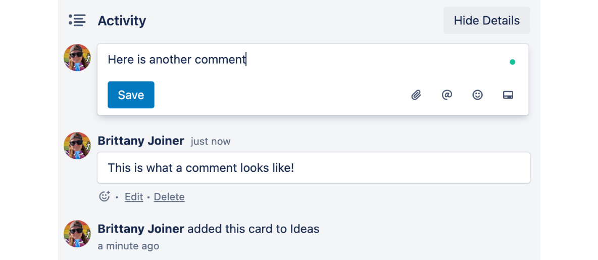 Figure 2.13 – The comment section of a card