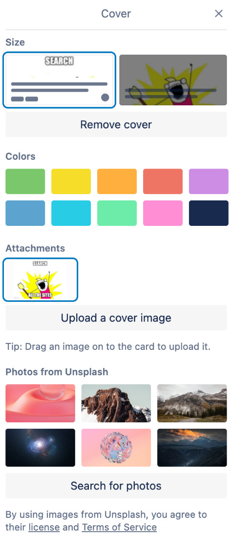 Figure 3.27 – Card cover modal with options