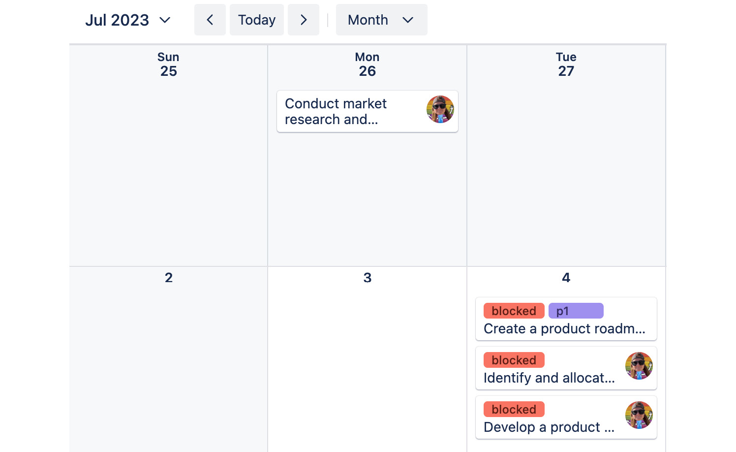 Figure 4.10 – Cards organized in the Calendar view