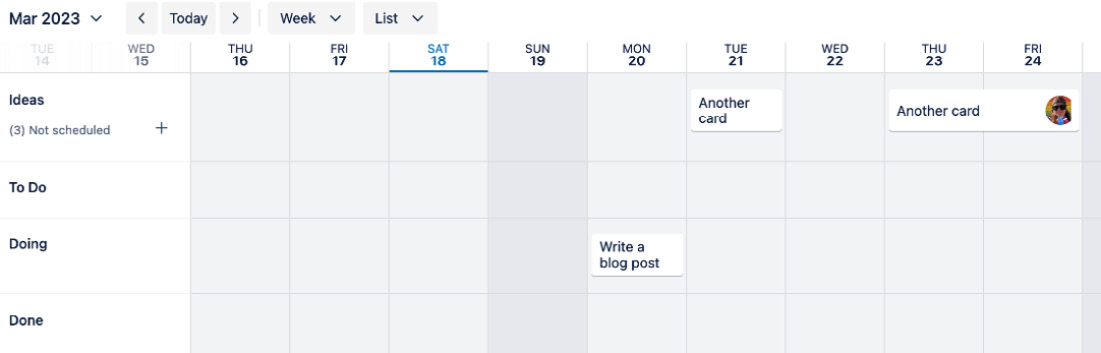 Figure 4.15 – Cards grouped by date and list