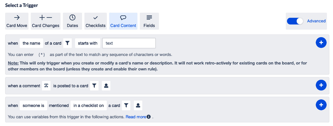 Figure 6.16 – Card content trigger events