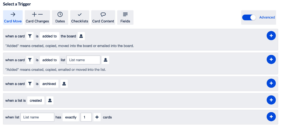 Figure 6.5 – Card move trigger events