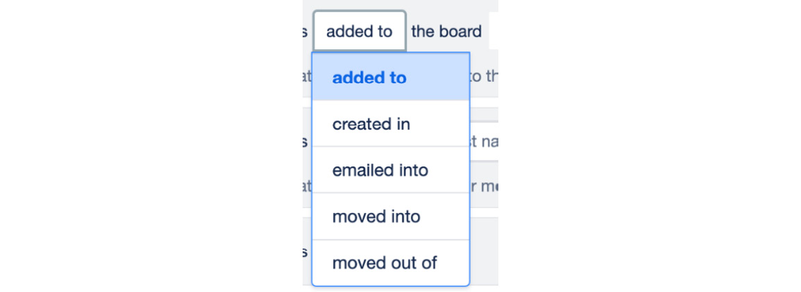 Figure 6.6 – Drop-down options of card movements