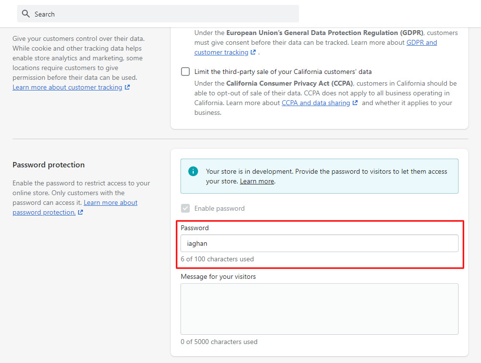 Figure 1.15 – Password protection page settings
