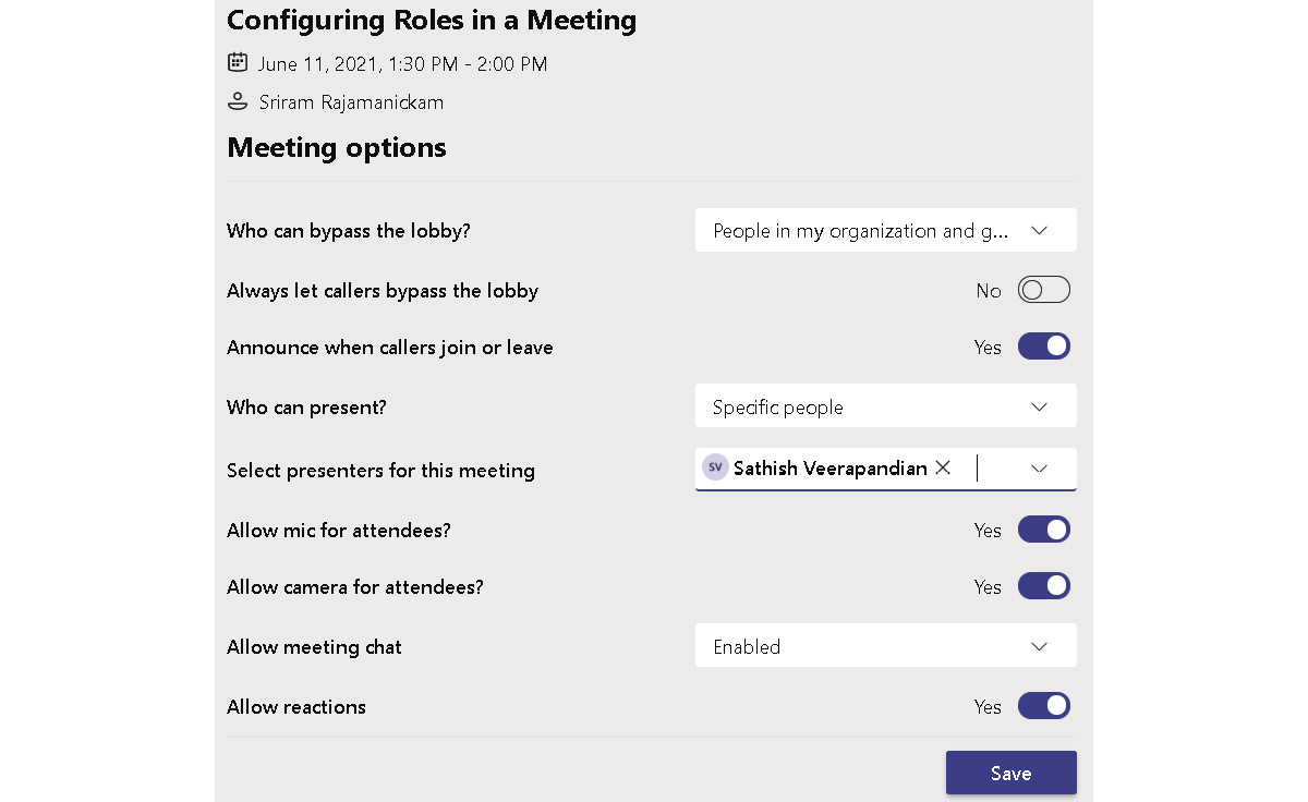 Figure 1.27 – Configuring Roles in a Meeting 
