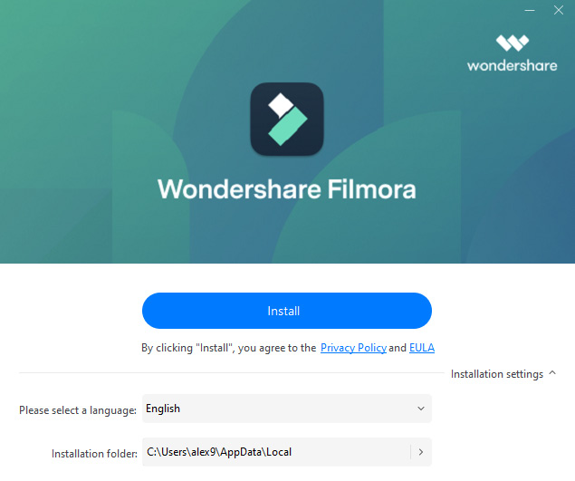 Figure 1.4: Wondershare Filmora custom installation