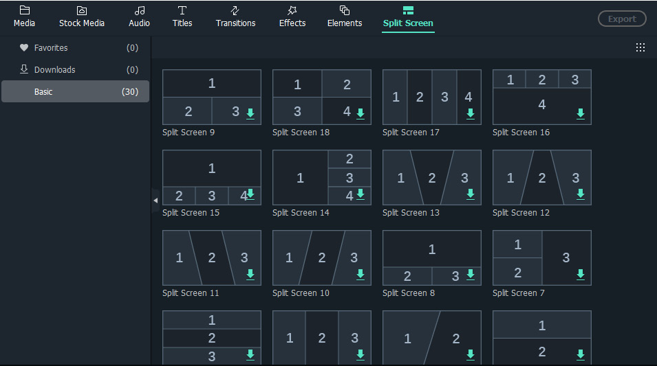 Figure 6.1: Wondershare Filmora 11 – the Split Screen library