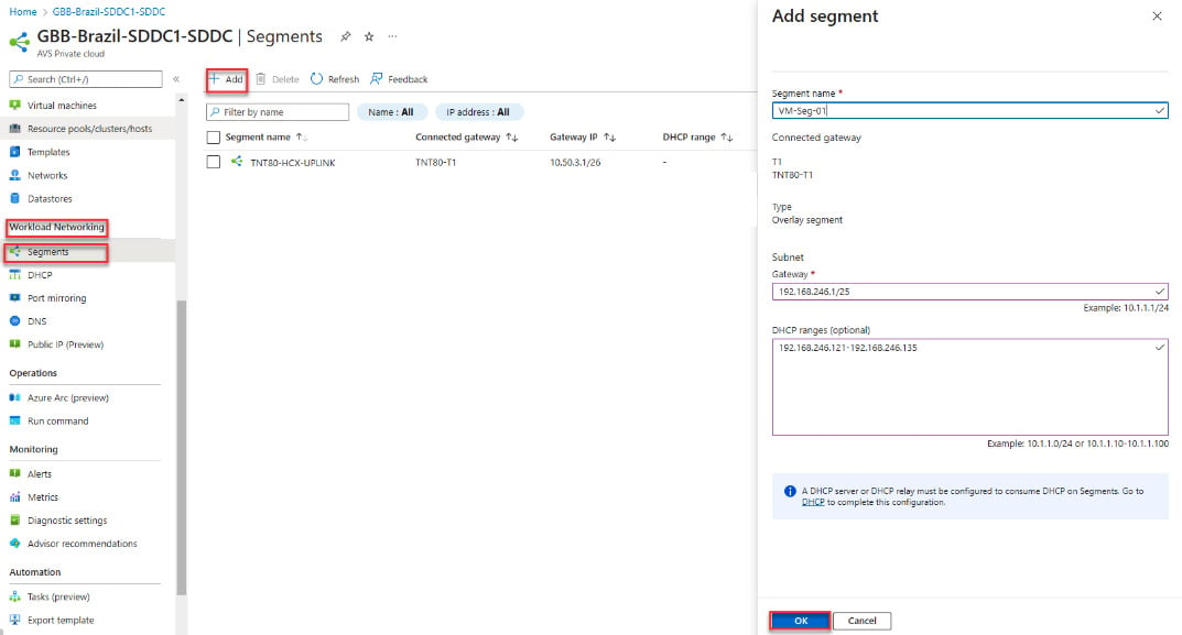 Figure 6.11 – Adding an NSX-T segment in the Azure portal