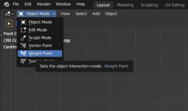 Figure 10.35 – Changing to Weight Paint mode