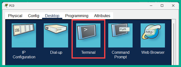 Figure 2.21: Terminal within Cisco Packet Tracer