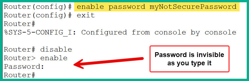 Figure 2.35: Using the enable password command