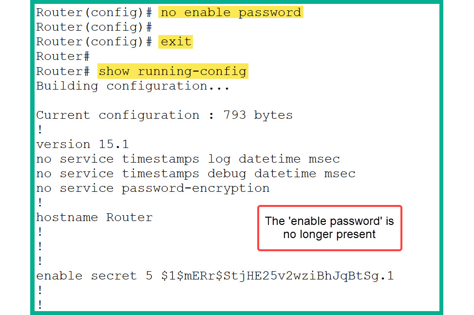 Figure 2.38: Removing enable password