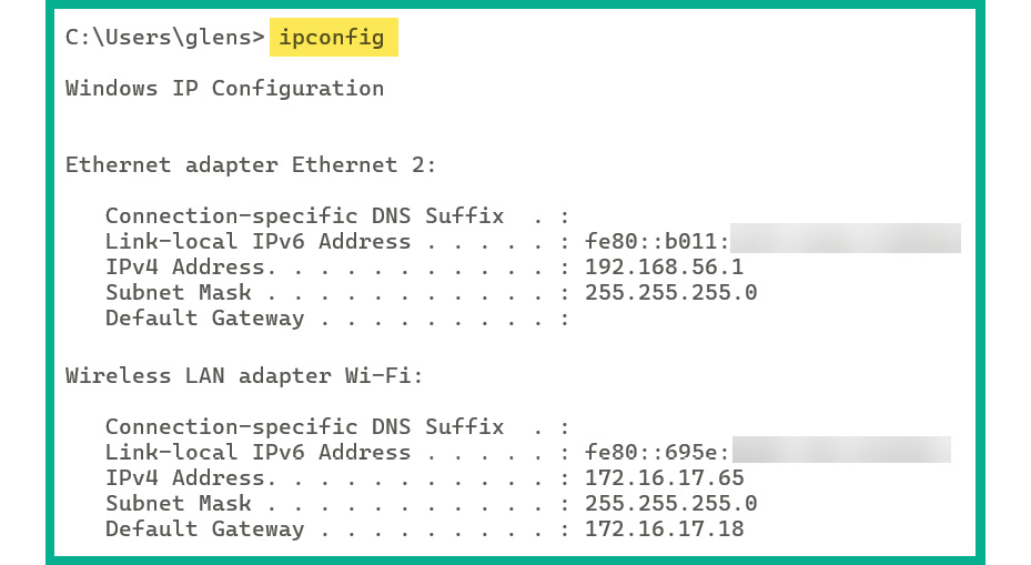 Figure 4.17: The ipconfig command