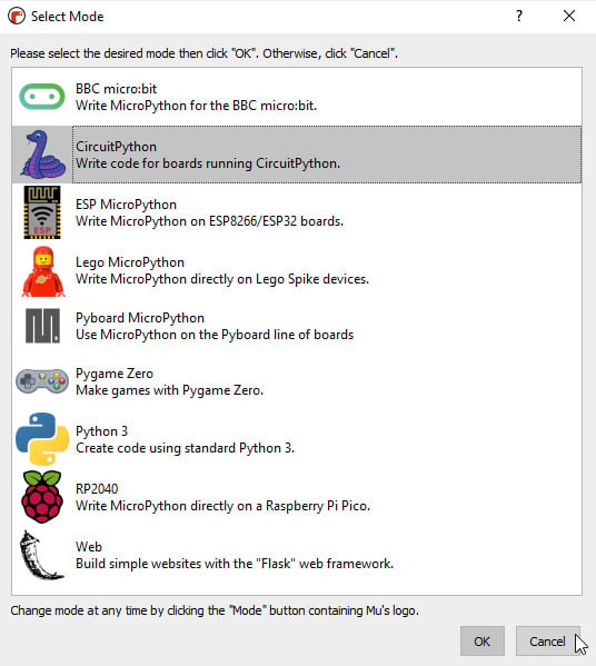 Figure 1.25 – Selecting programming mode
