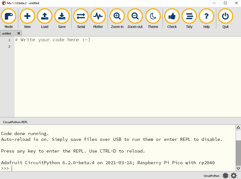 Figure 1.28 – CircuitPython interpreter on Pico
