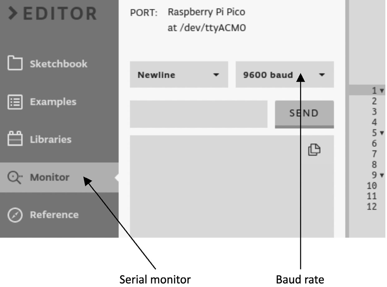 Figure 2.2 – The serial monitor must use the same baud rate as the UART's peripheral
