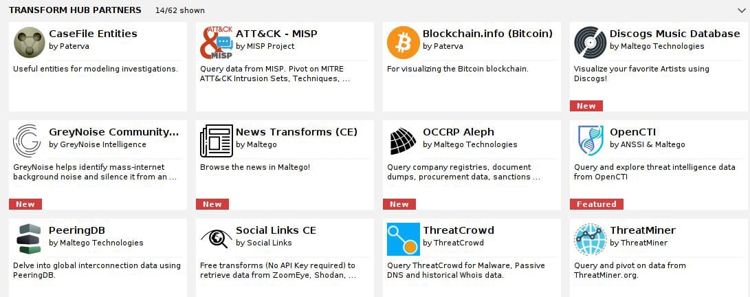 Figure 1.17 – Transform Hub partners in Maltego
