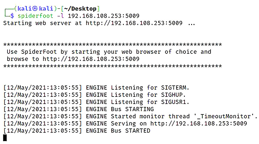 Figure 1.24 – Starting the Spiderfoot listener
