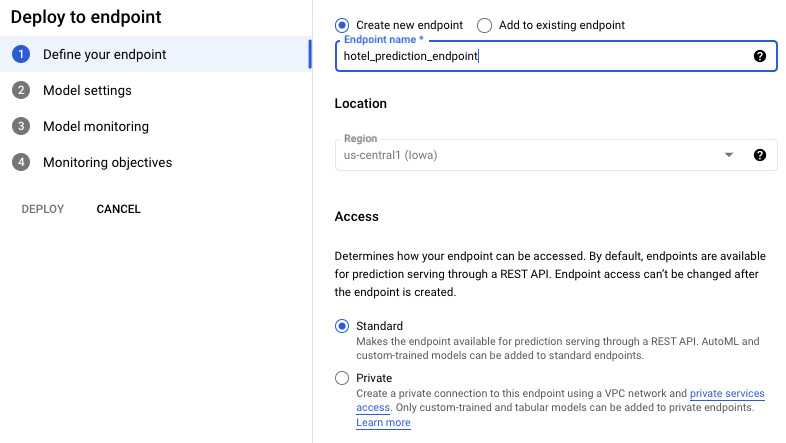 Figure 5.19 – Creating a model endpoint