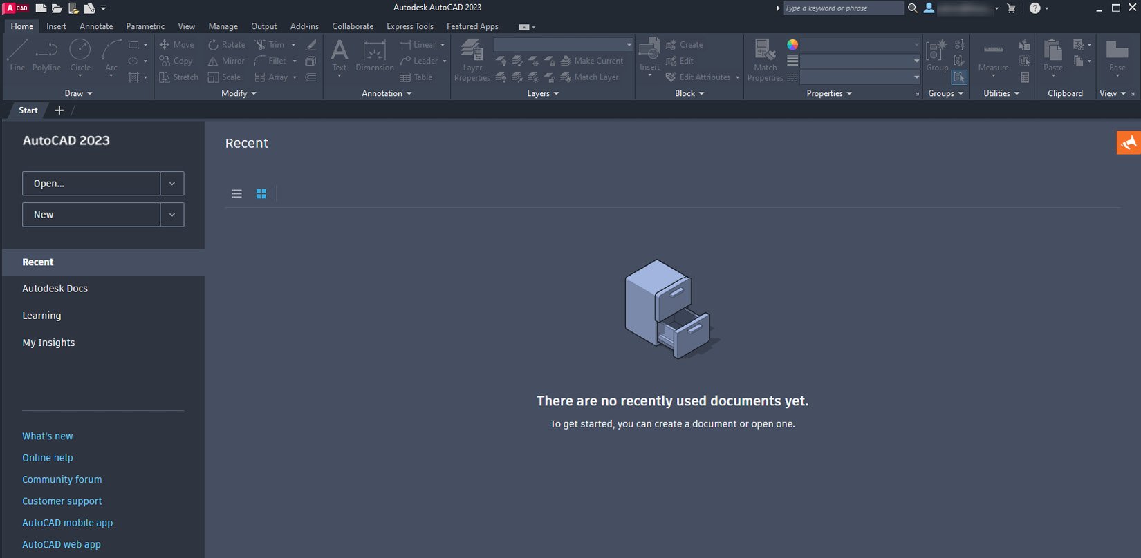 Figure 1.1: The start screen of AutoCAD
