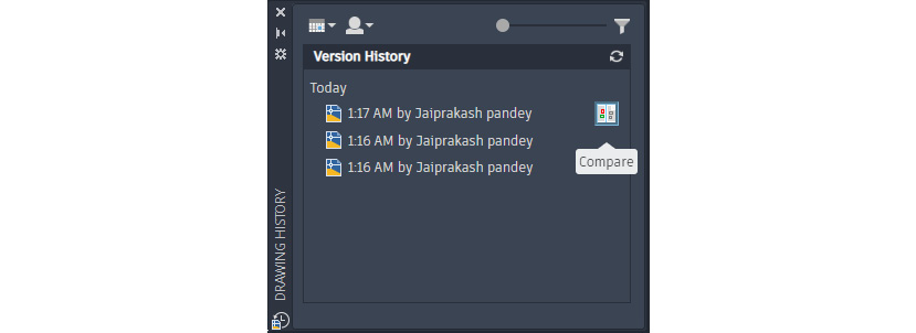 Figure 1.26: The Version History palette with drawing revisions
