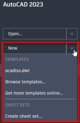 Figure 1.2: The New button menu in the start tab 
