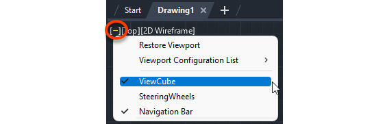 Figure 1.8: The ViewCube and Navigation Bar options
