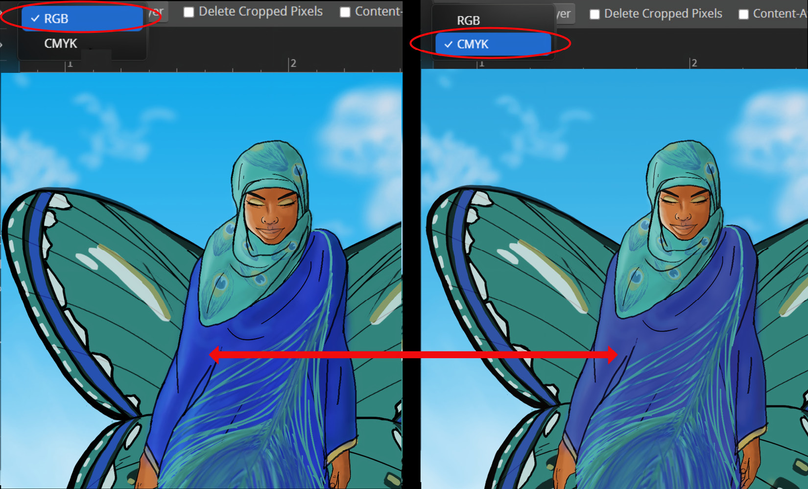 Figure 1.10 – Comparing an RBG Document vs a CMYK Document