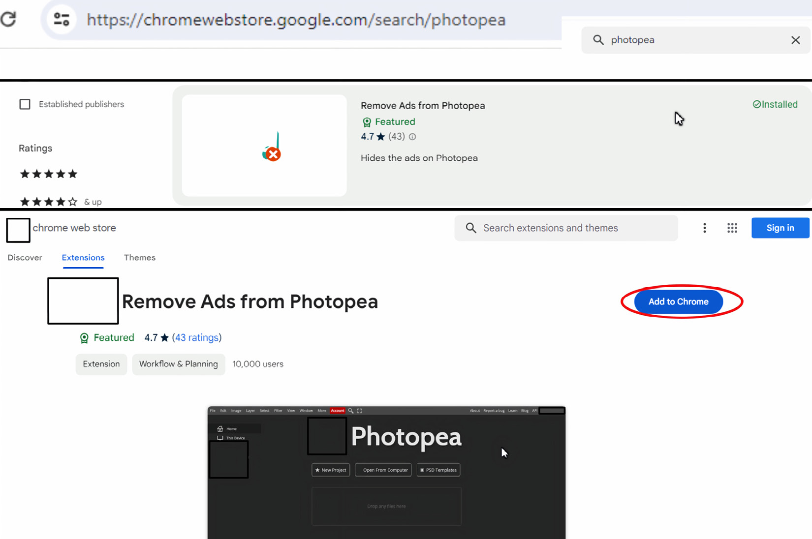 Figure 1.4 – Add the Remove Ads from Photopea Extension