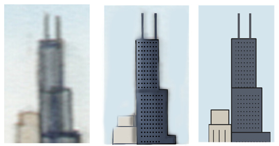 Figure 1.8 – Raster versus Vector (Far left, Raster low resolution) (Vector on far right)