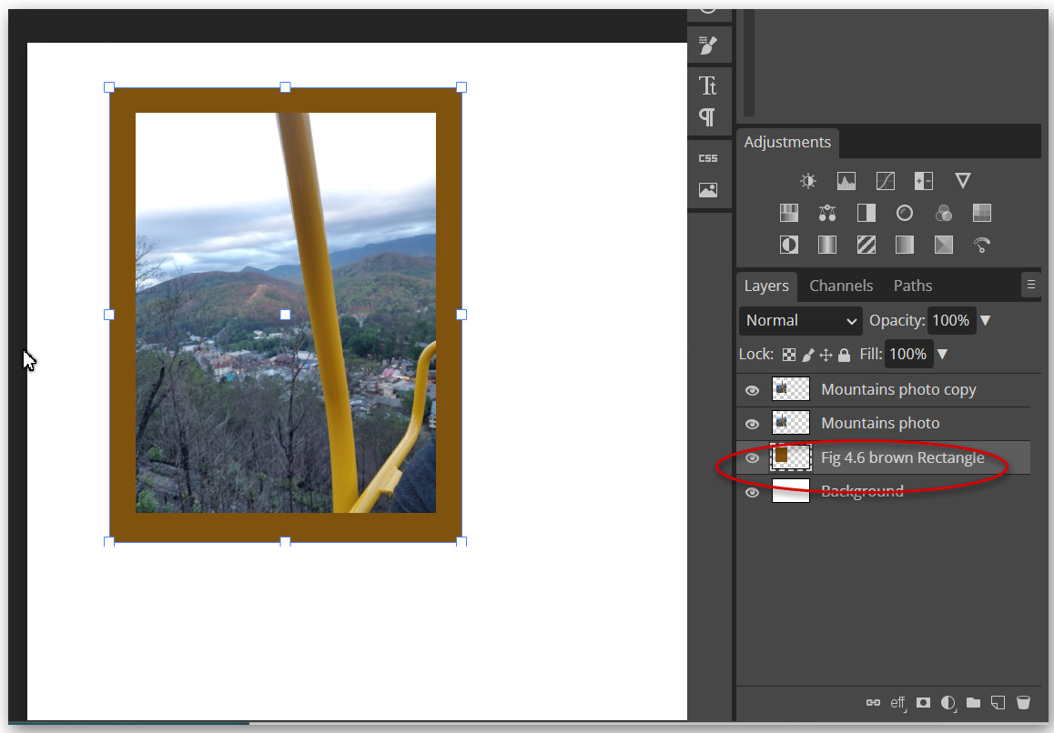 Figure 4.7 – Adding a rectangle border around Mountains photo