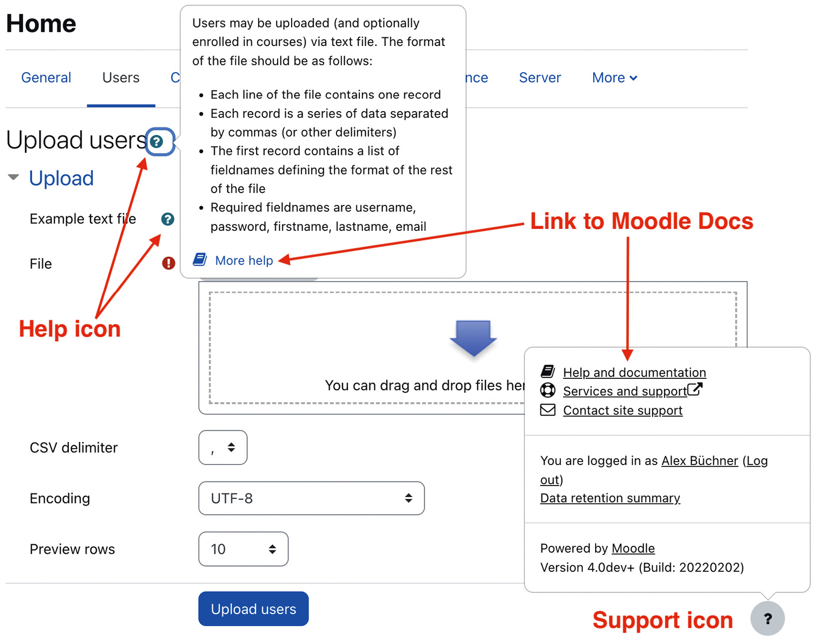 Figure 2.8 – Moodle help
