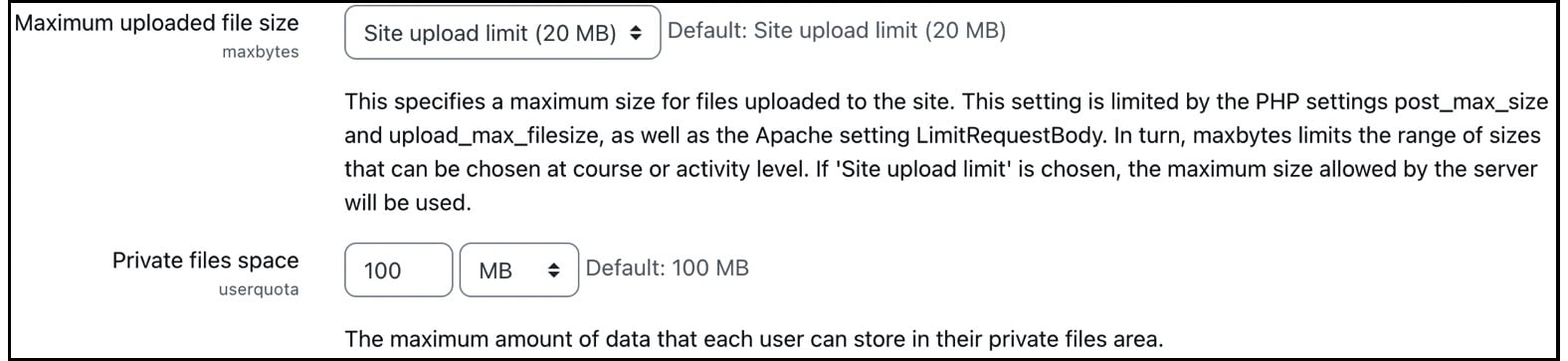 Figure 2.14 – Moodle upload limit
