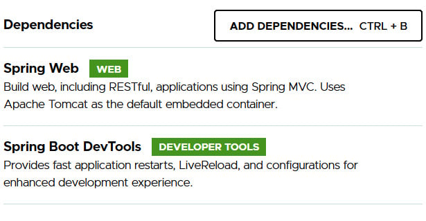 Figure 1.5 – Spring Initializr dependencies
